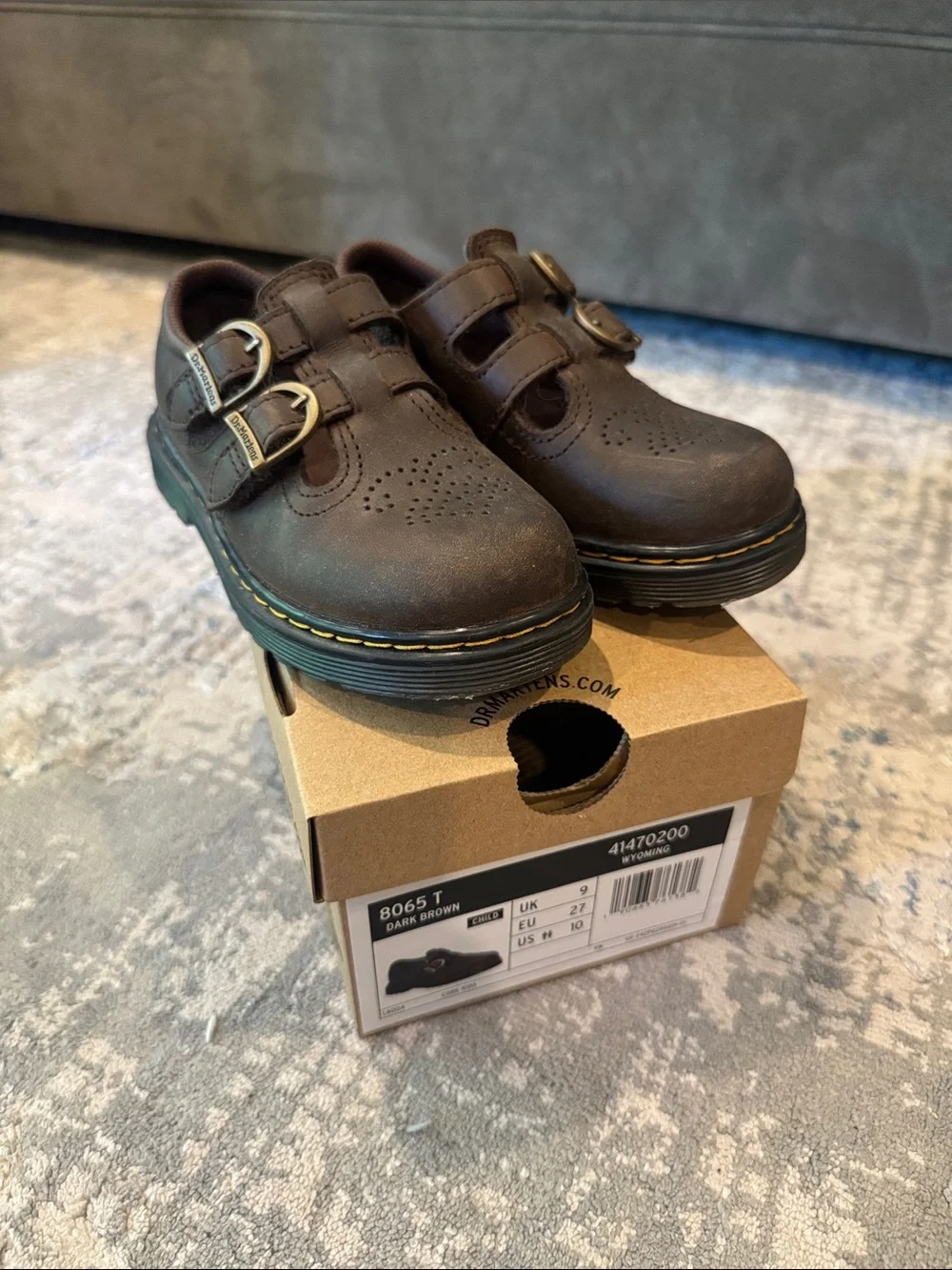 Dr. Martens Dark Brown 8065T Double-Buckle Kids Mary Jane Shoes